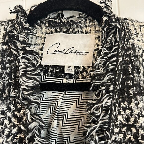 Carol Anderson VINTAGE tweed plaid fringe blazer jacket, women's size 10 - Picture 3 of 15